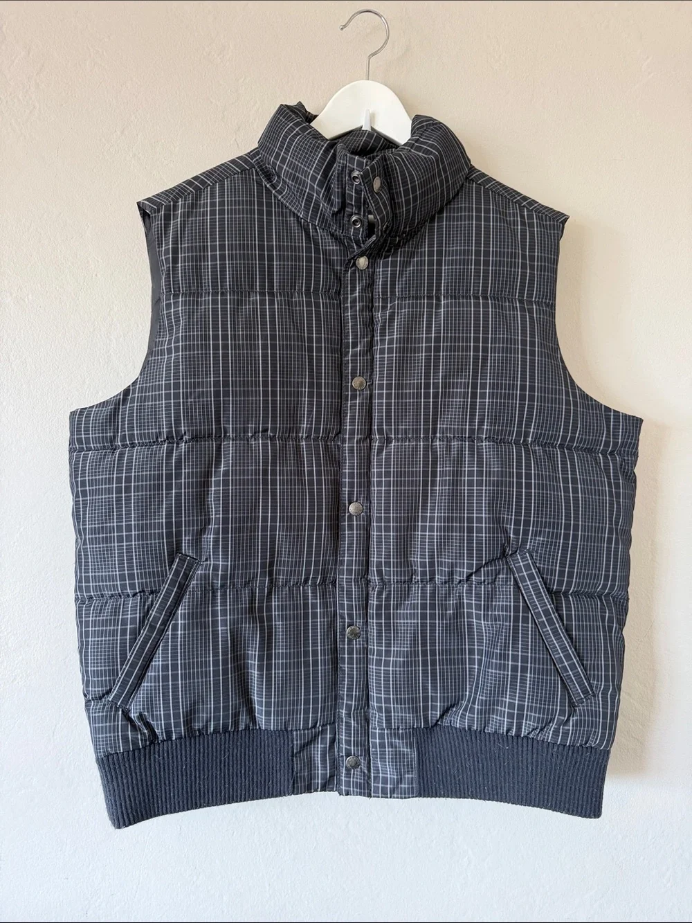 Merona Black Plaid Quilted Puffer Vest